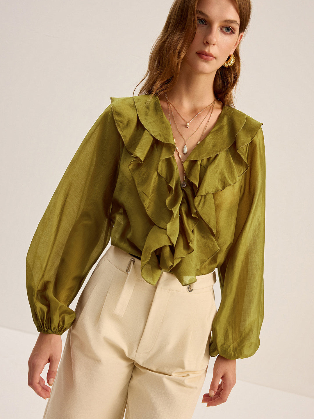 Blouse à volants en Tencel semi-transparent