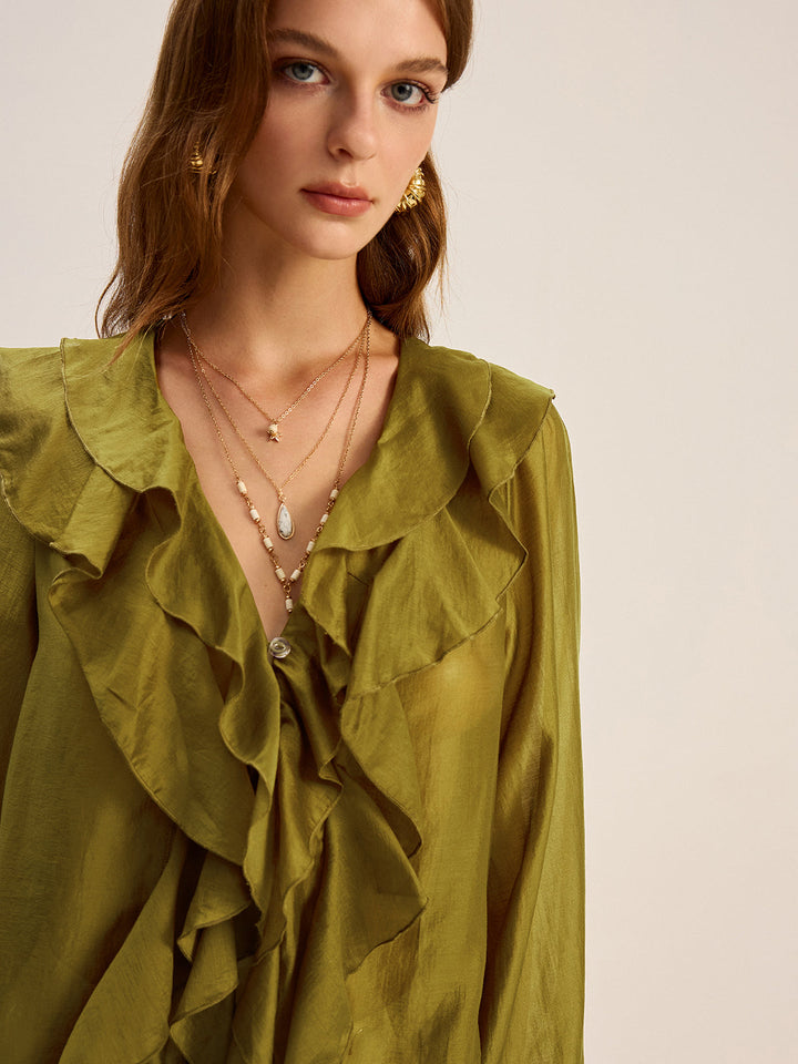 Blouse à volants en Tencel semi-transparent
