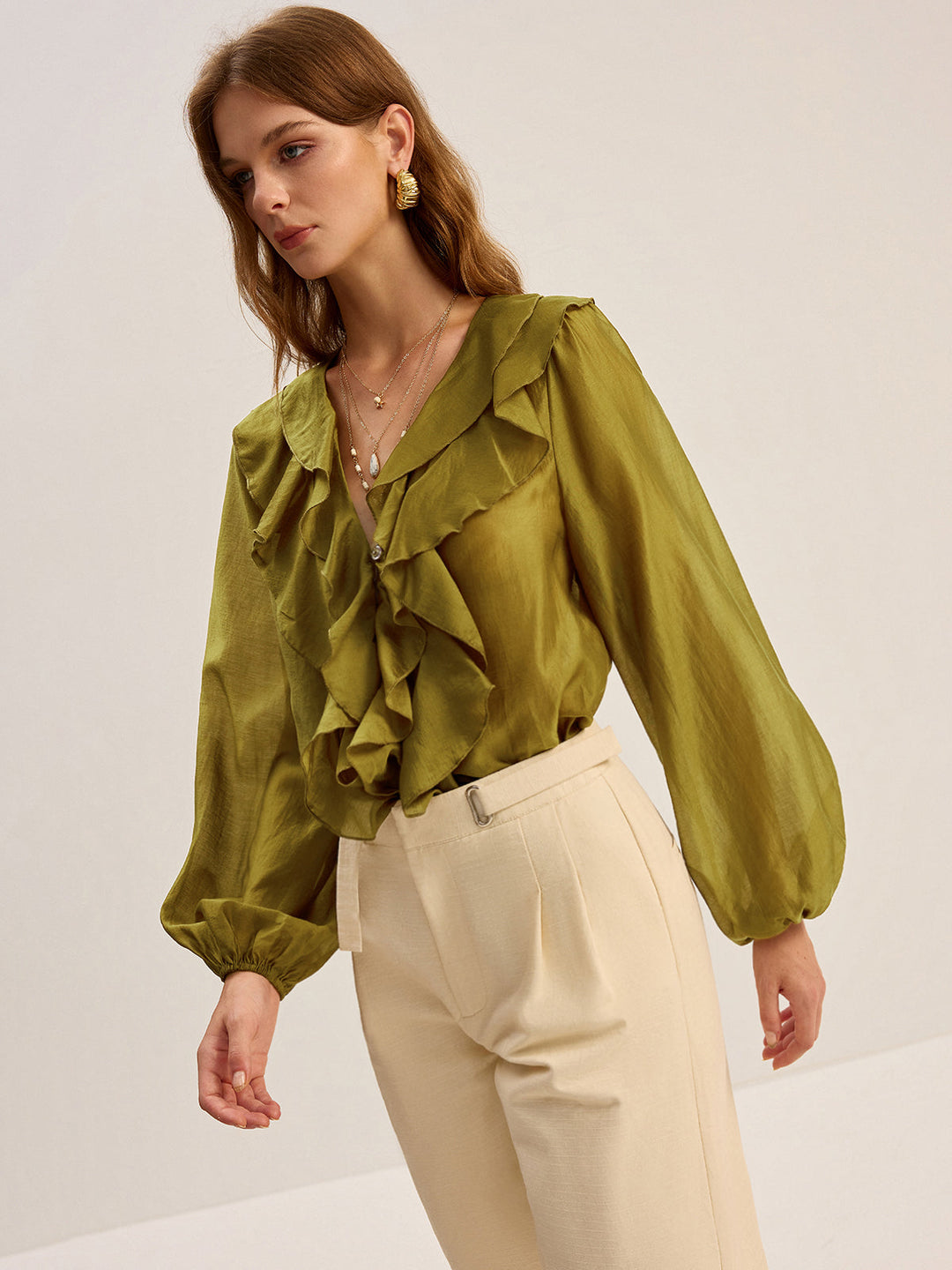 Blouse à volants en Tencel semi-transparent