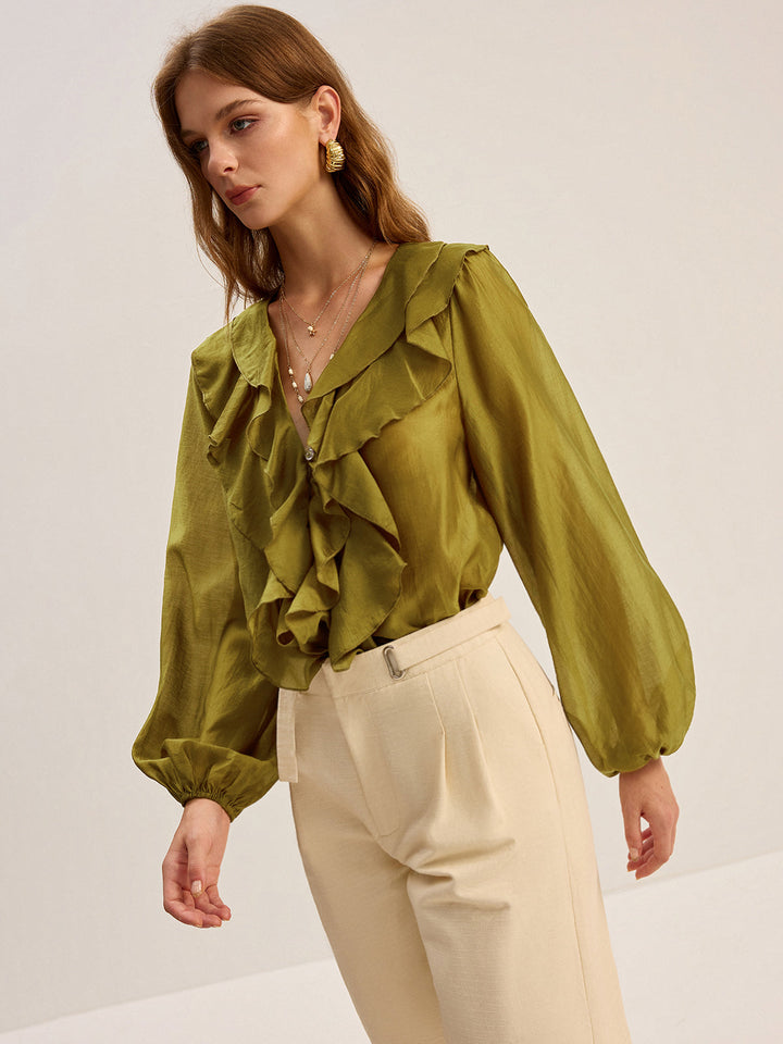 Blouse à volants en Tencel semi-transparent