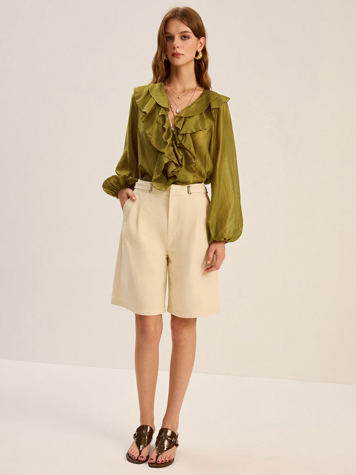Blouse à volants en Tencel semi-transparent