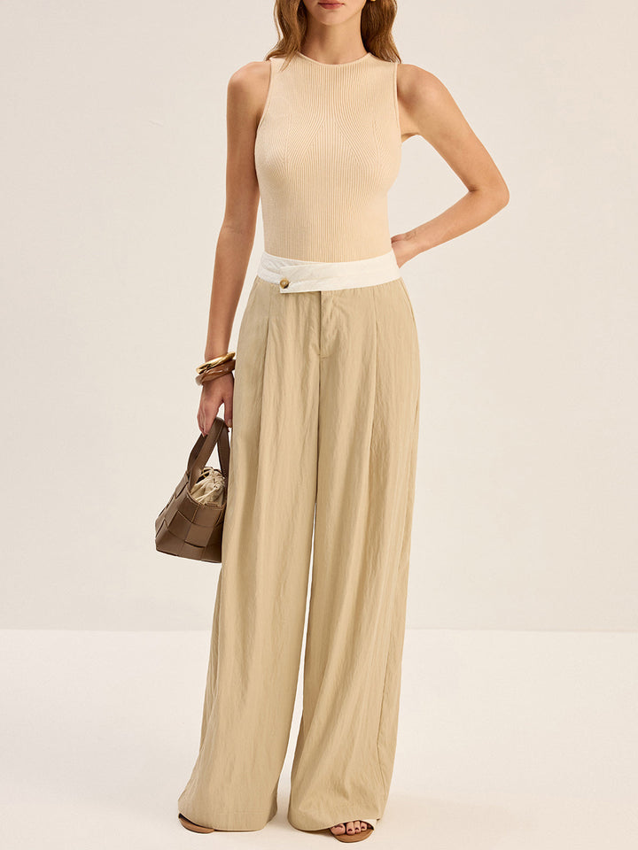 Pantalon large à ceinture contrastante
