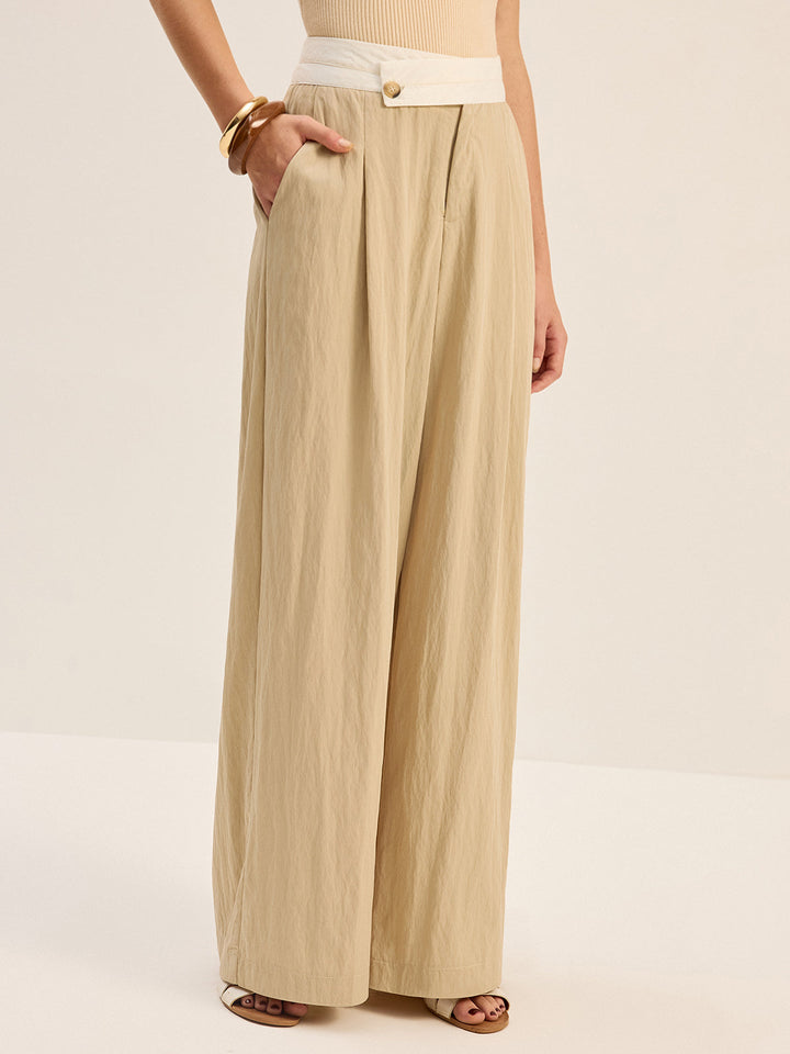 Pantalon large à ceinture contrastante