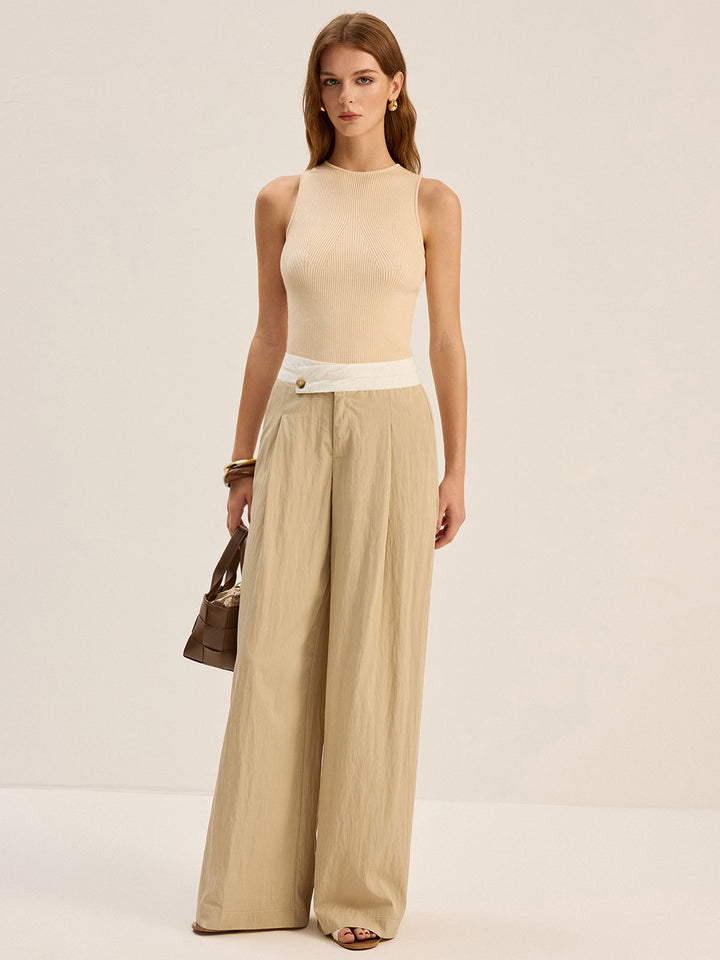 Pantalon large à ceinture contrastante