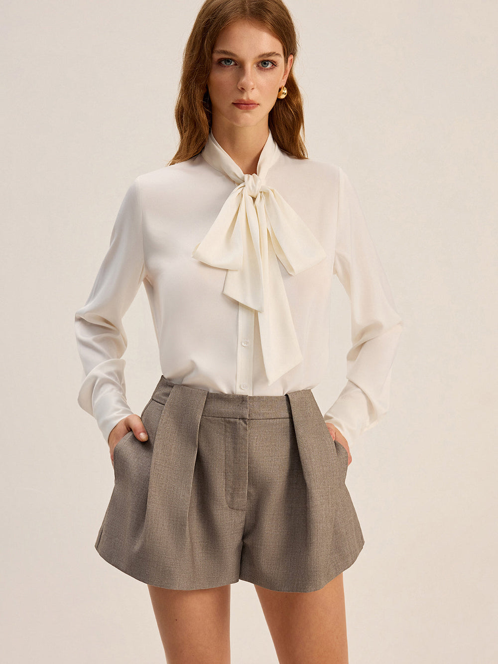 Shorts Plissés en Mélange de Coton