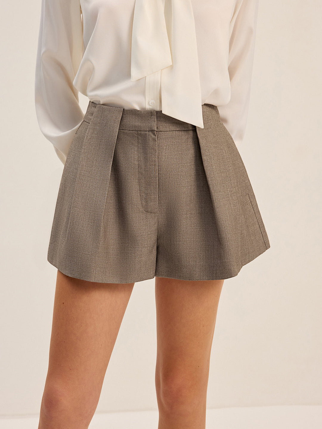 Shorts Plissés en Mélange de Coton