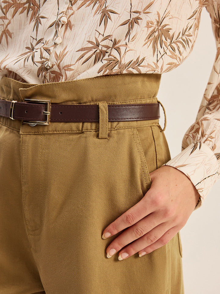 Short en jean taille mi-haute ceinturé