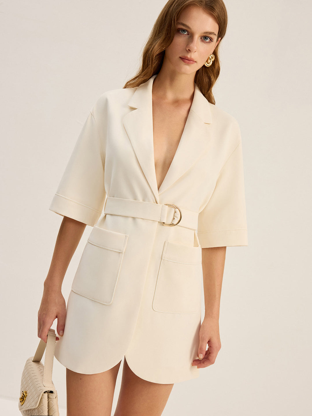 Robe Blazer Ceinturée à Poches
