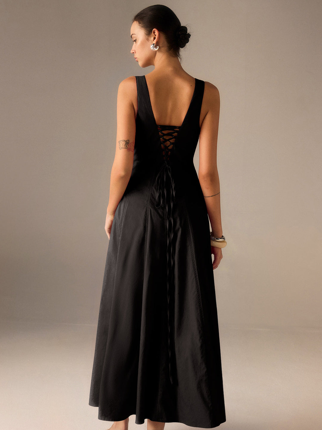 Robe Maxi en Coton avec Fermeture à Lacets au Dos