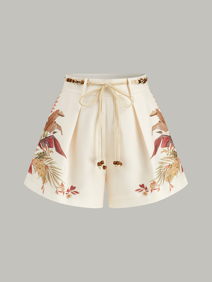 Short en jean taille mi-haute tropical à ceinture