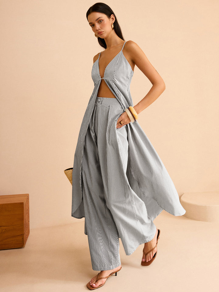 Ensemble short et pantalon large rayé