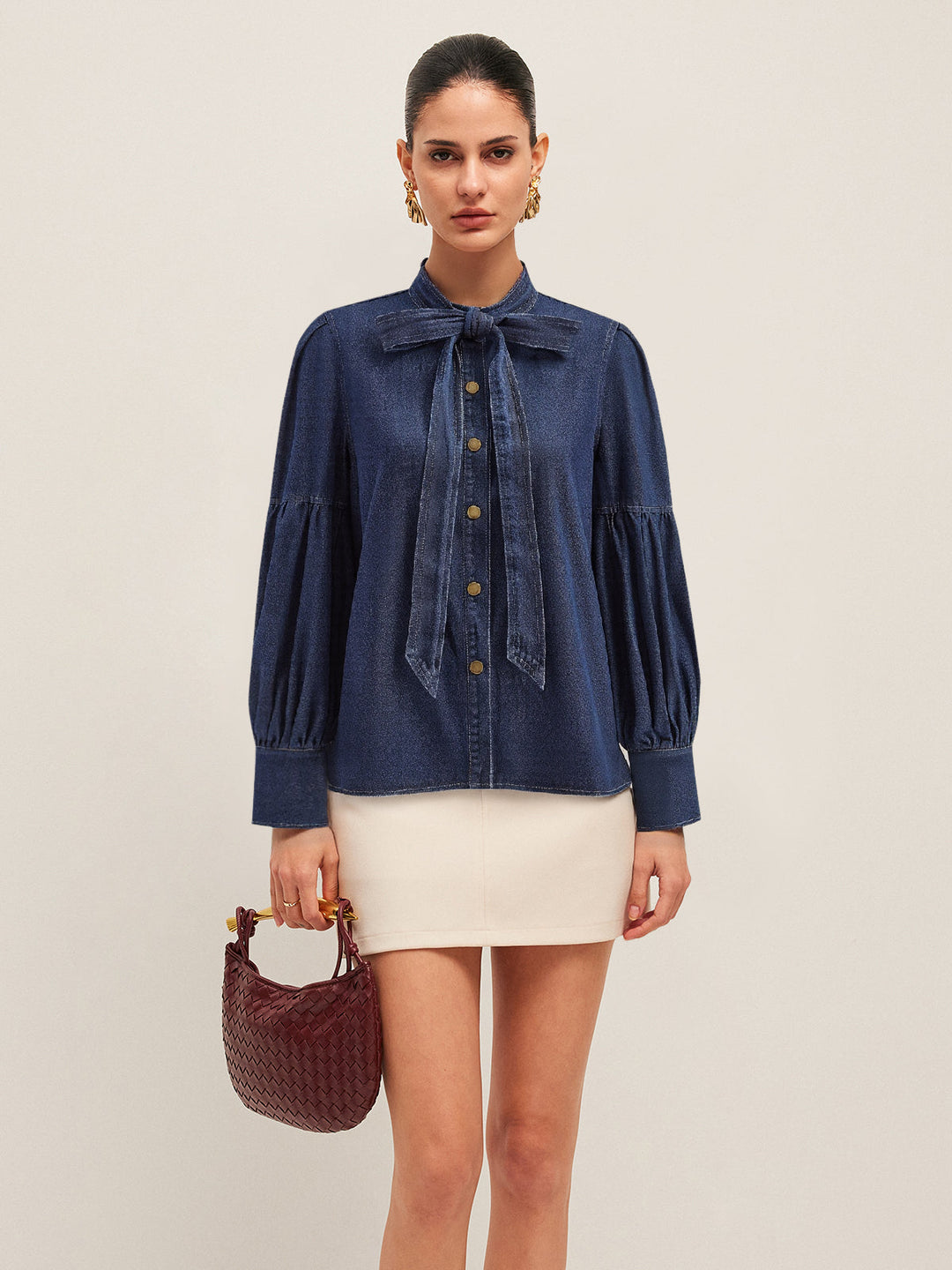 Chemise en jean à col noué