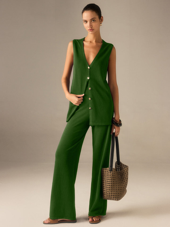 Ensemble Pantalon Tricoté Bouton Doré