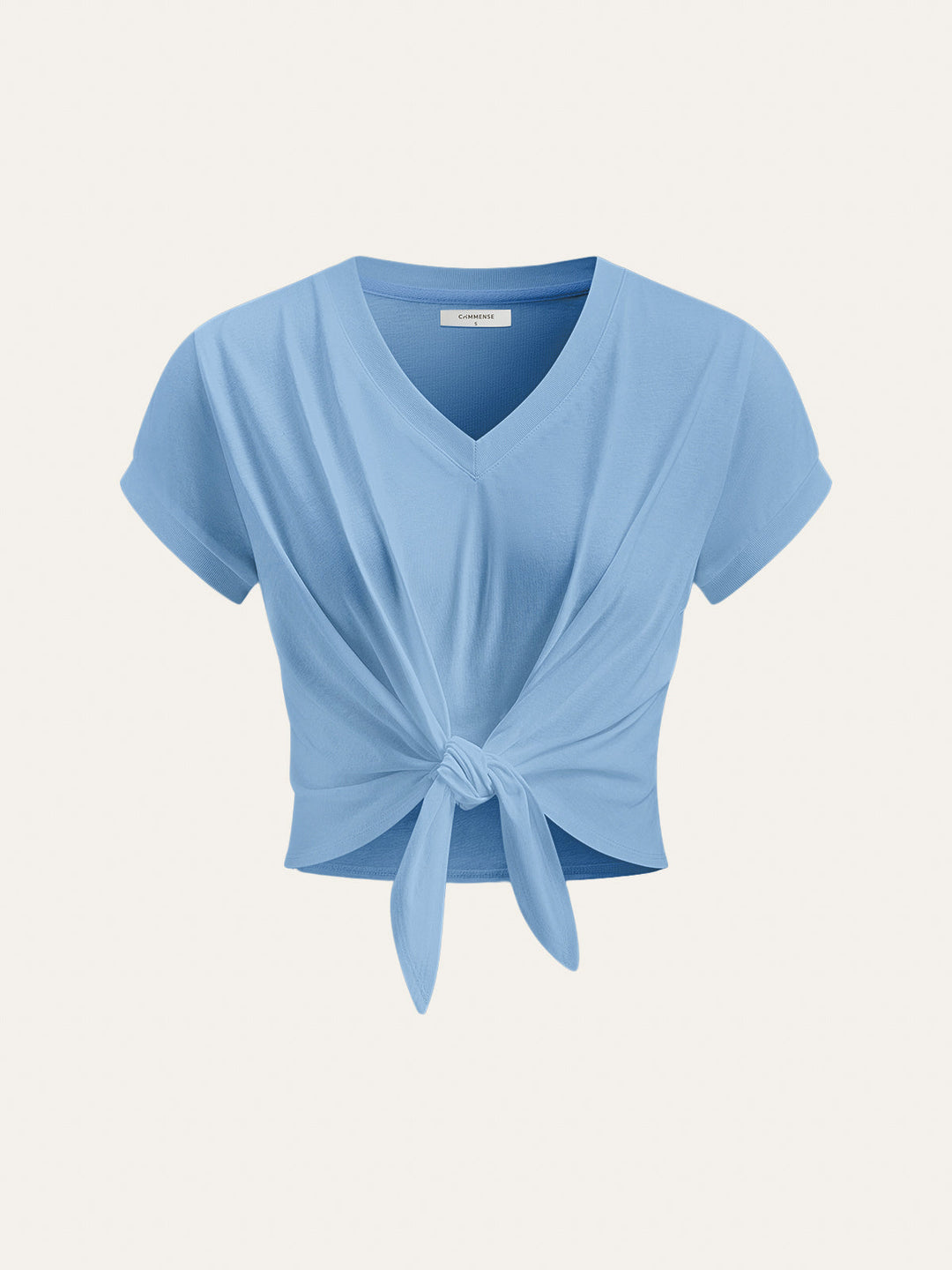 T-Shirt à col en V noué sur le devant