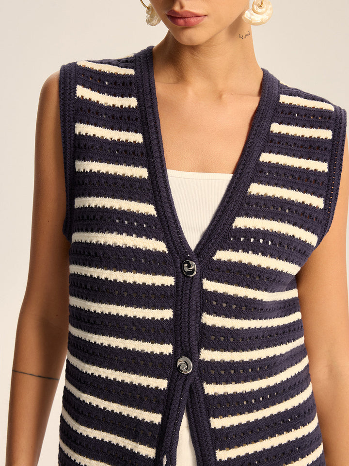 Gilet Boutonné Tricoté Rayé