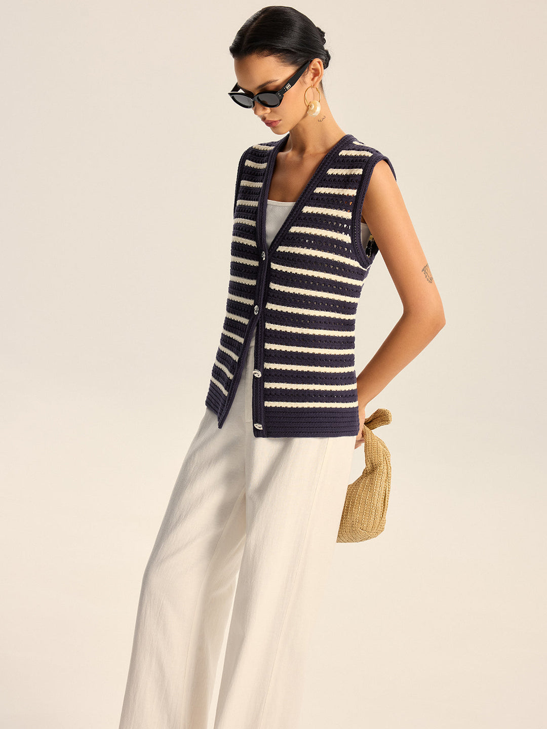 Gilet Boutonné Tricoté Rayé