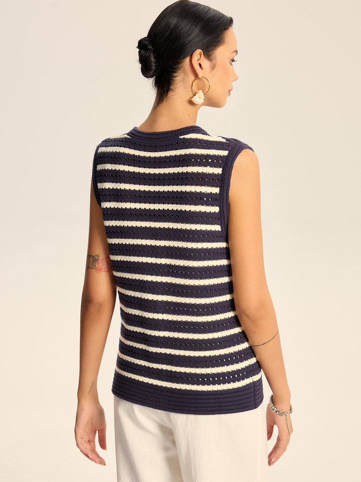 Gilet Boutonné Tricoté Rayé