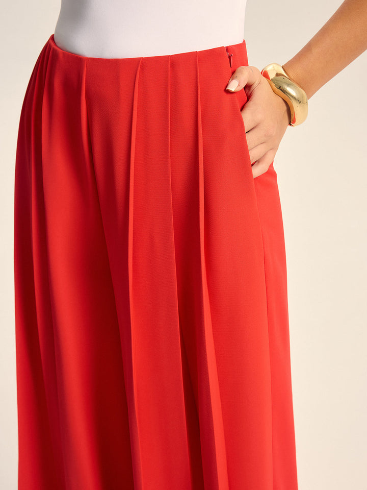 Pantalons Larges Plissés Taille Mi-haute