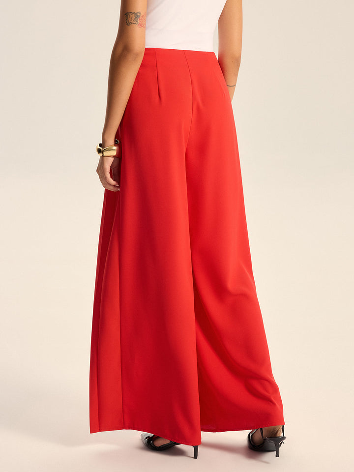 Pantalons Larges Plissés Taille Mi-haute