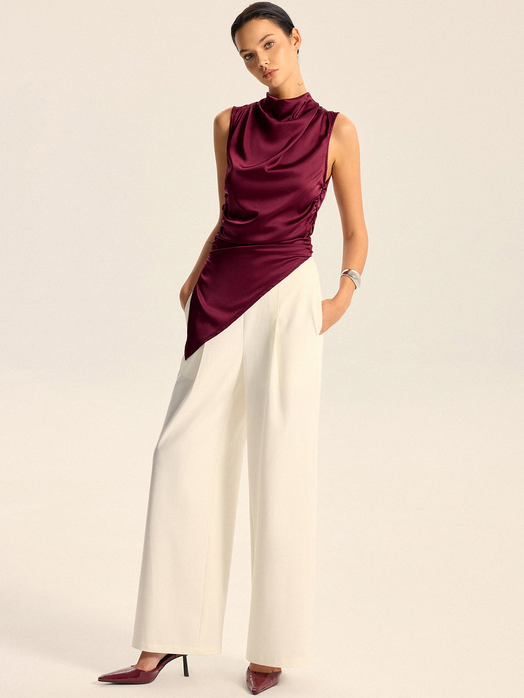Pantalons Amples Taille Mi-Haute
