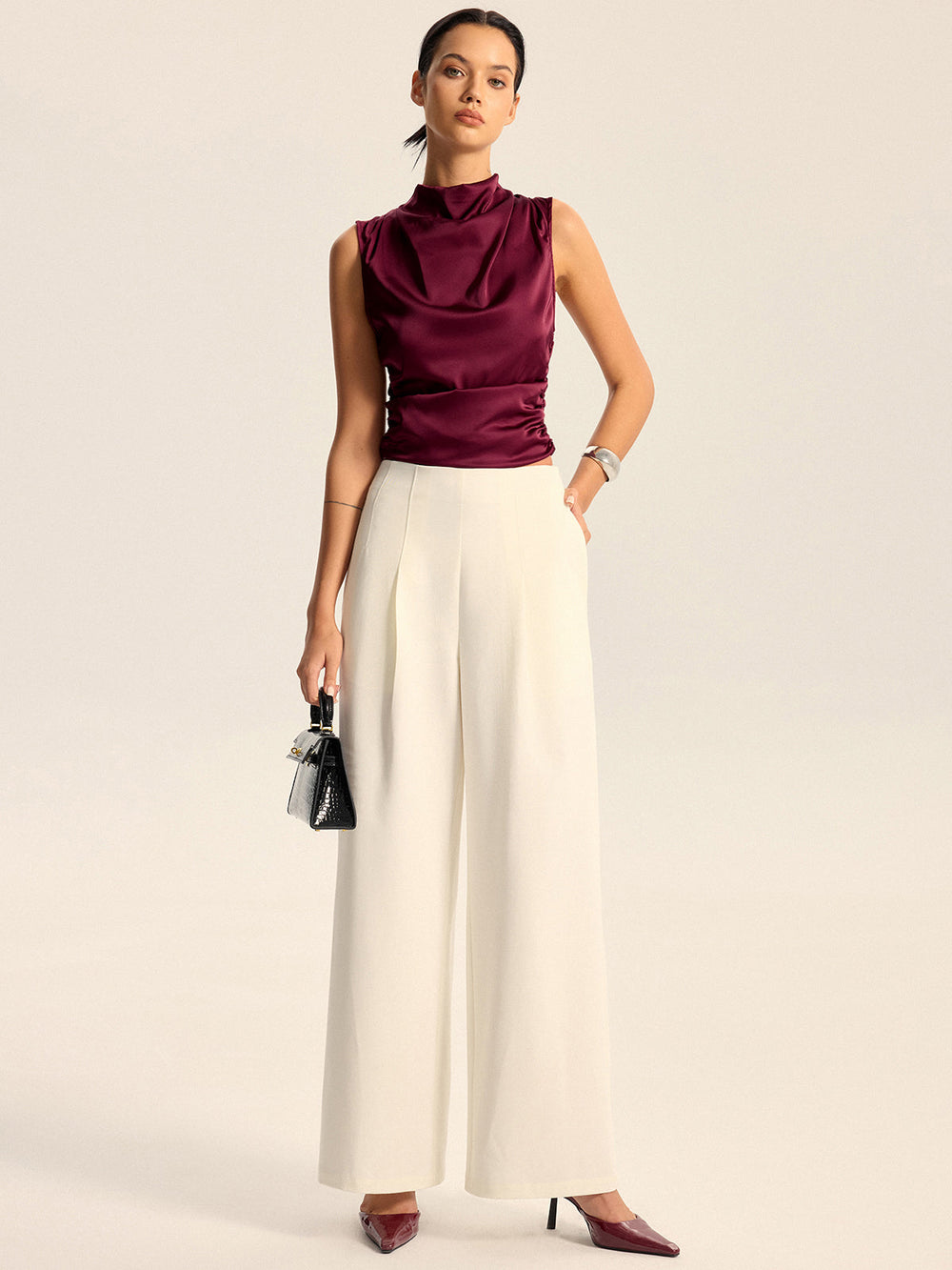 Pantalons Amples Taille Mi-Haute