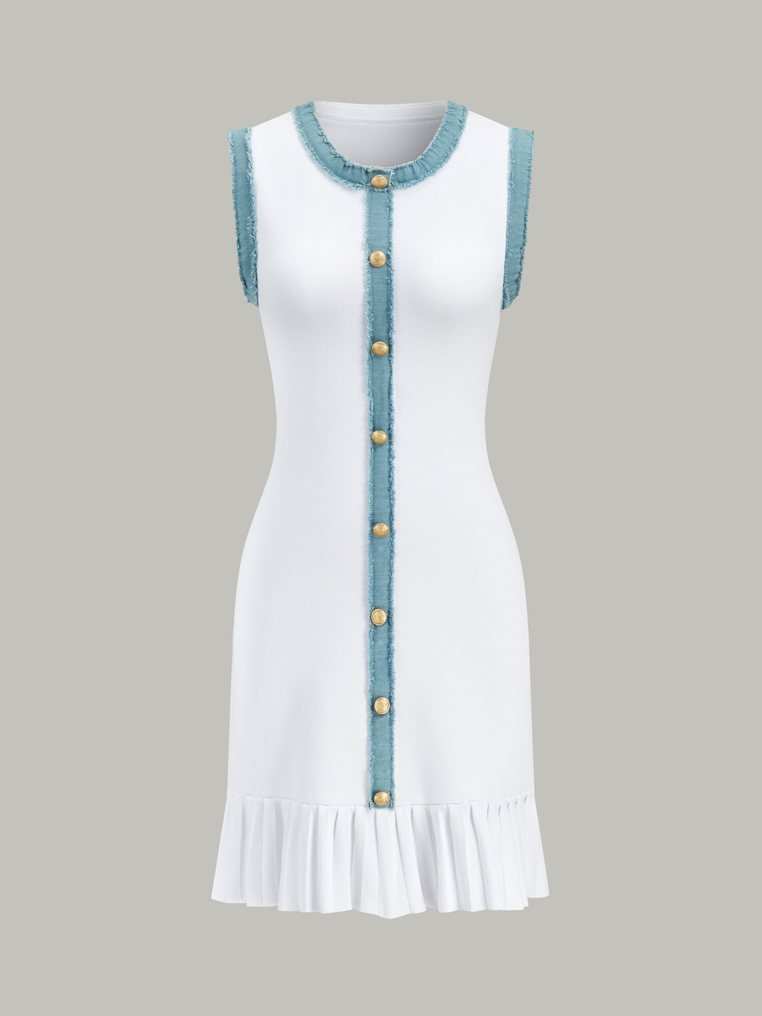 Robe Midi Boutonnée à Volants avec Garniture en Denim