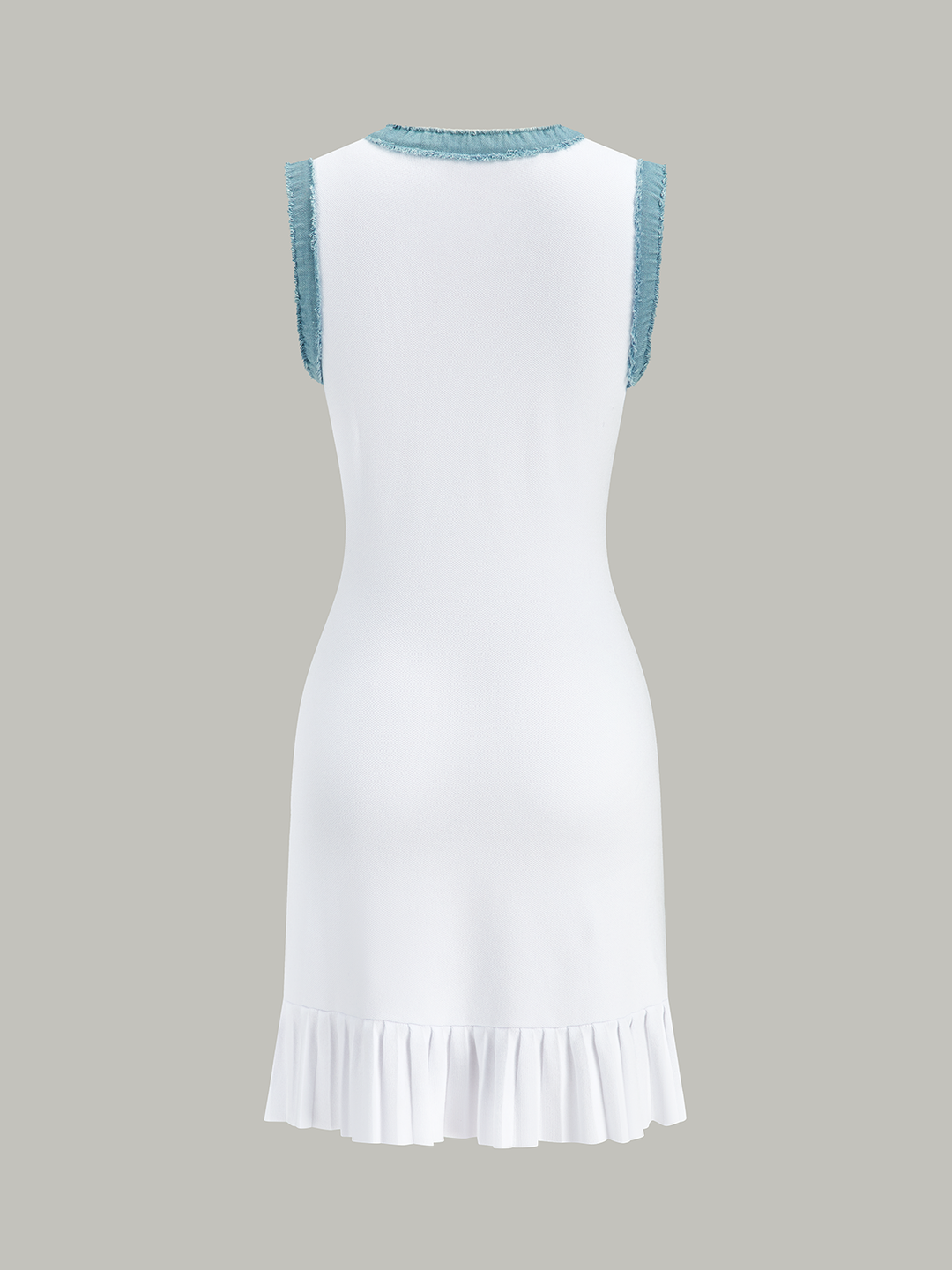 Robe Midi Boutonnée à Volants avec Garniture en Denim