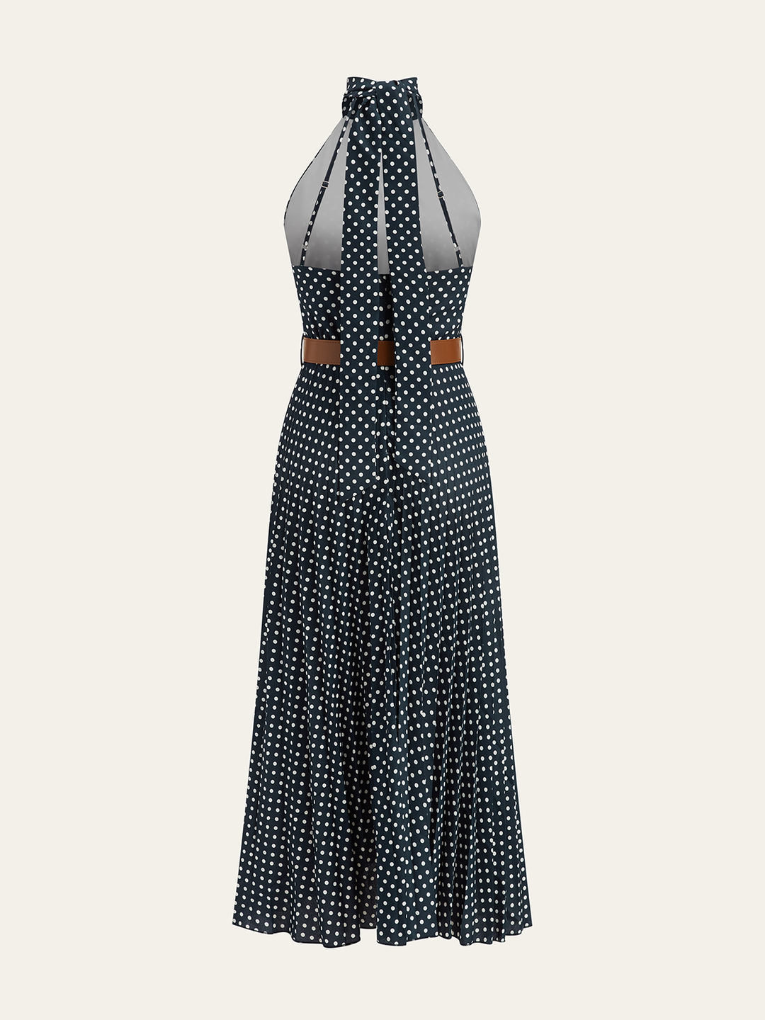 Robe Mi-longue à col Bardot et Ceinture à Pois