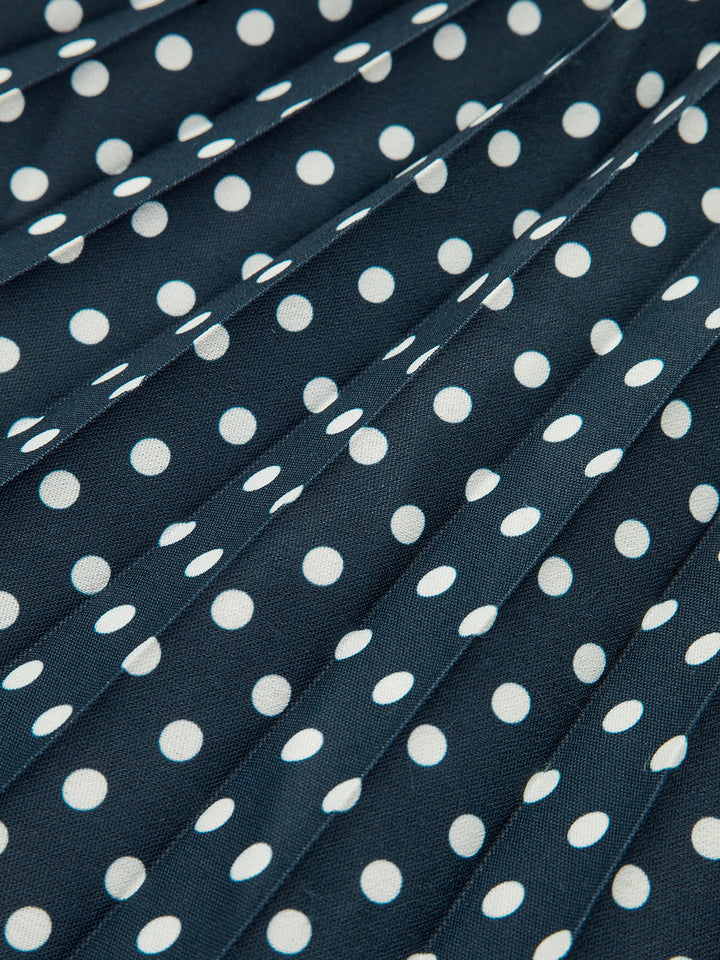 Robe Mi-longue à col Bardot et Ceinture à Pois