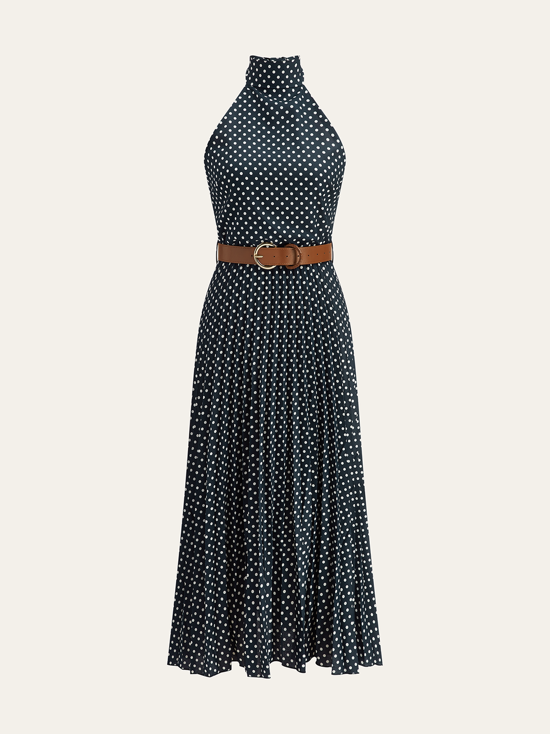 Robe Mi-longue à col Bardot et Ceinture à Pois