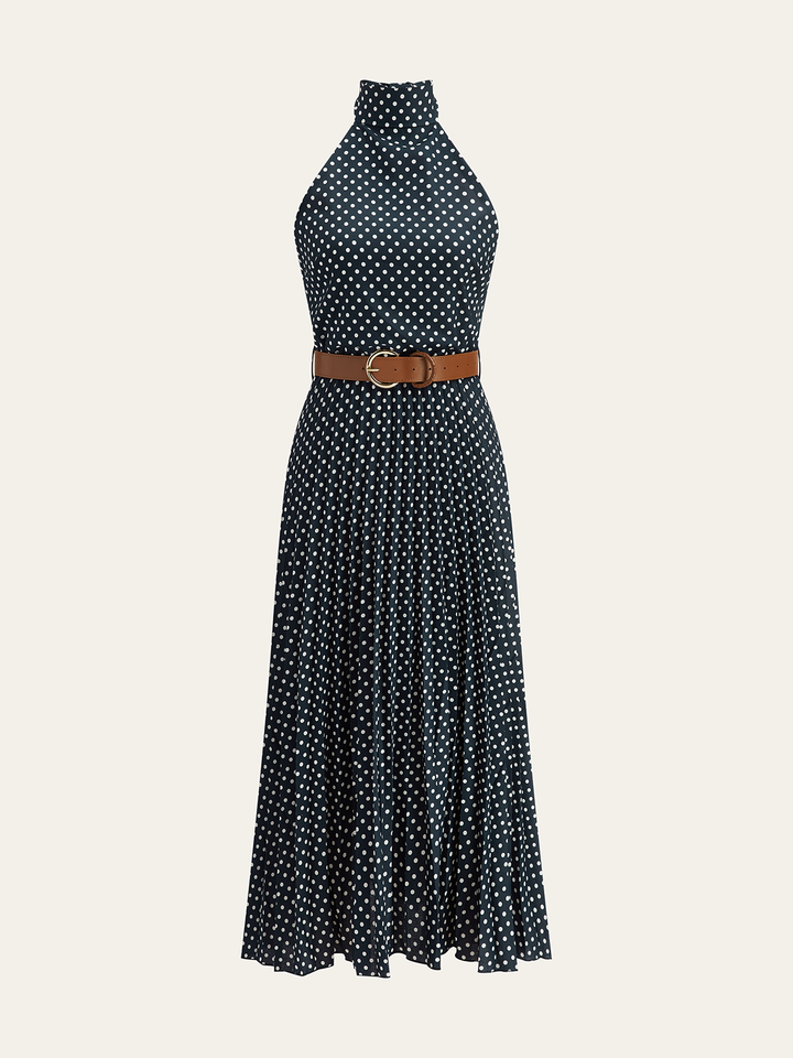 Robe Mi-longue à col Bardot et Ceinture à Pois