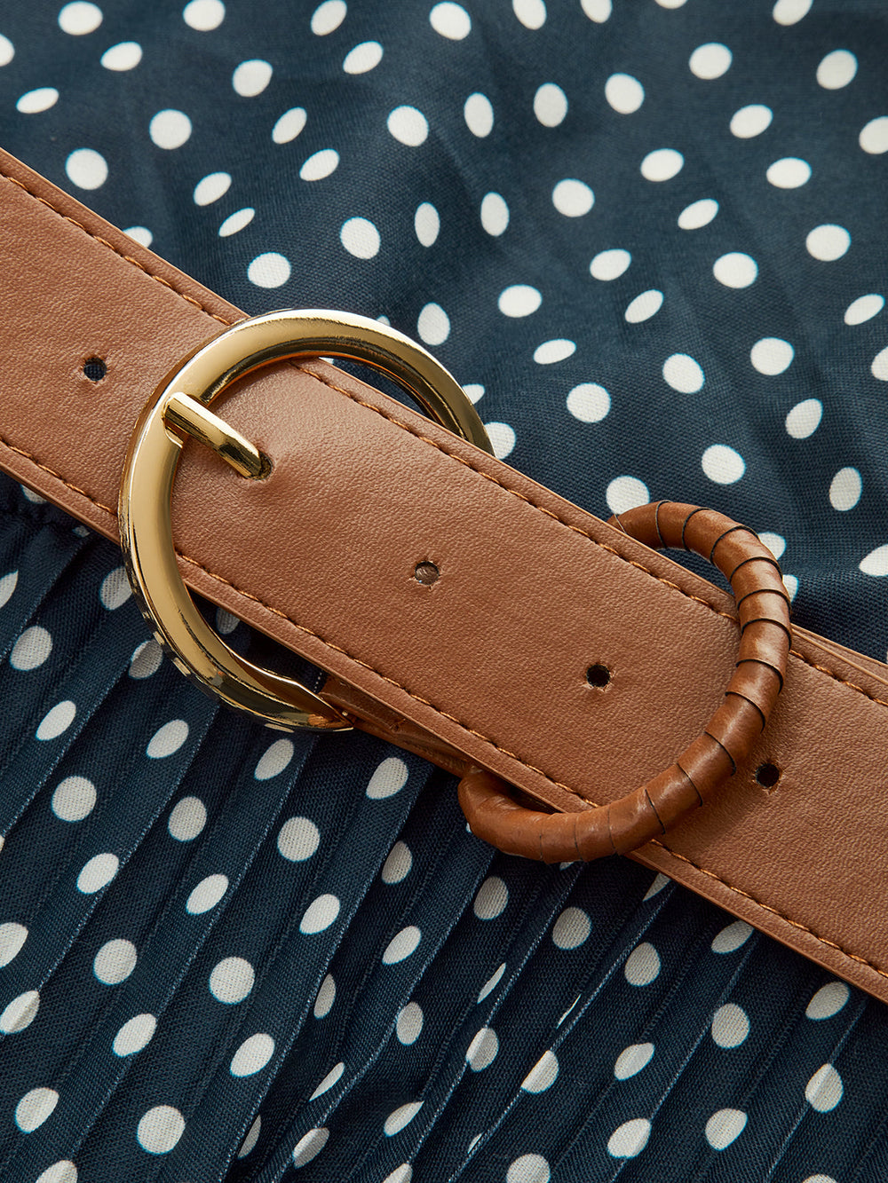 Robe Mi-longue à col Bardot et Ceinture à Pois