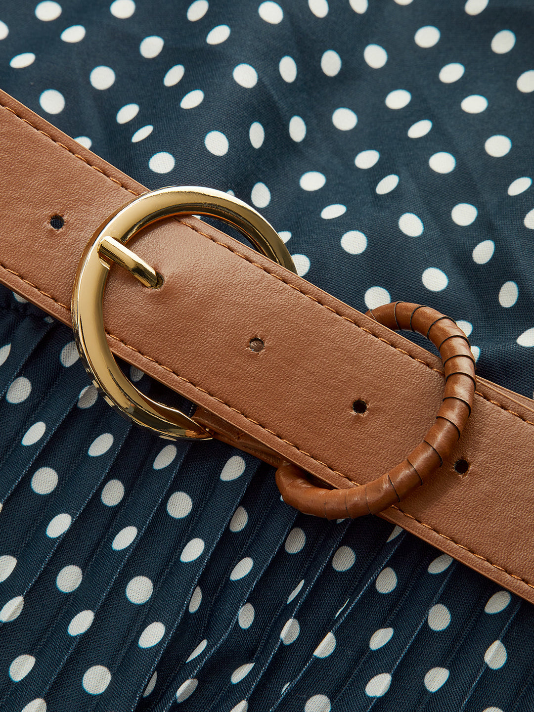 Robe Mi-longue à col Bardot et Ceinture à Pois