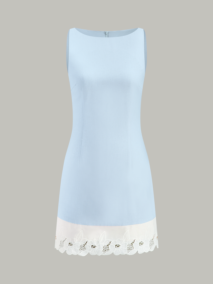 Robe Mini en Coton et Lin avec Bordure Brodé