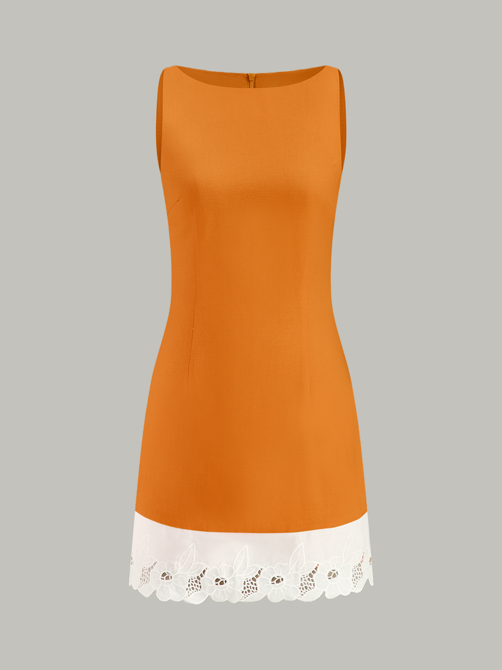 Robe Mini en Coton et Lin avec Bordure Brodé