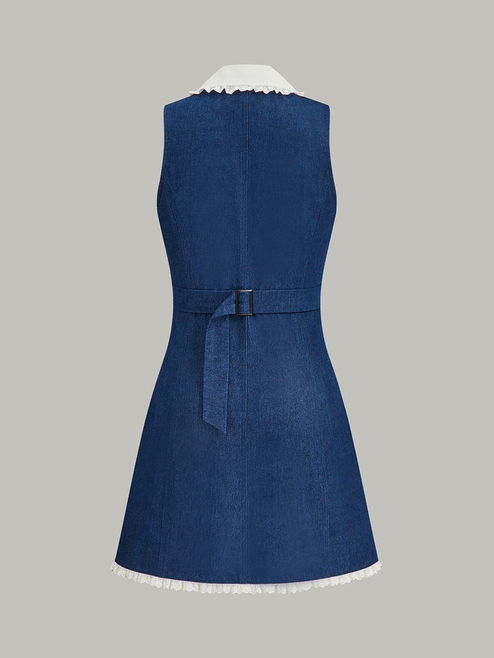 Robe Mini en Dentelle et Denim