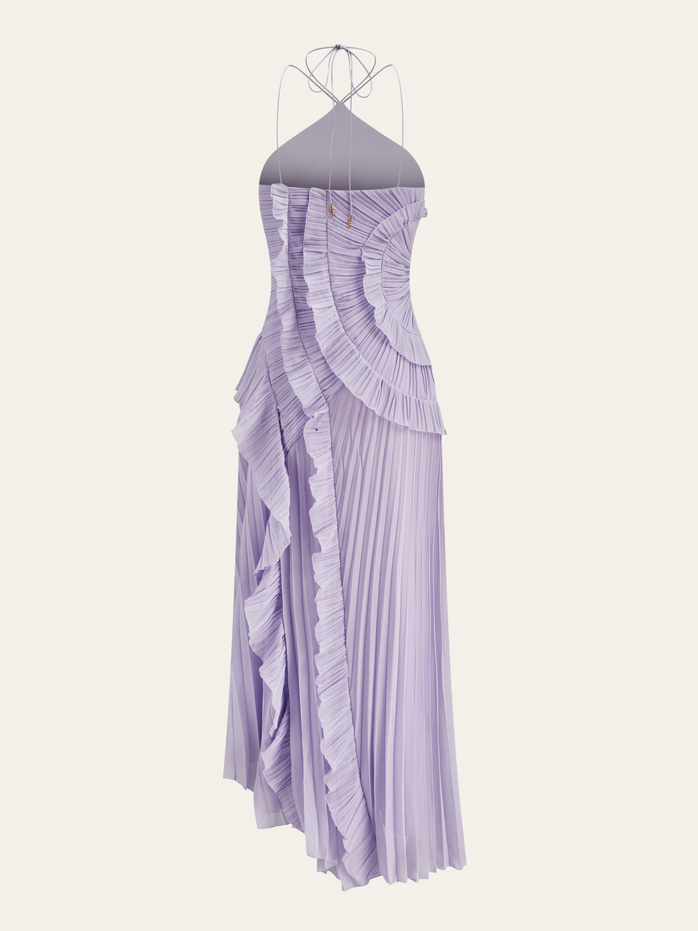 Robe Longue Maxi à Volants Plissés et Colhalter