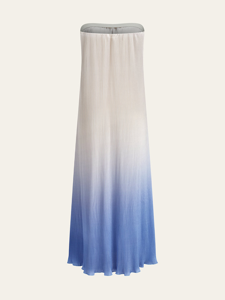 Robe Maxi Plissée Sans Bretelles à Imprimé Floral Dégradé