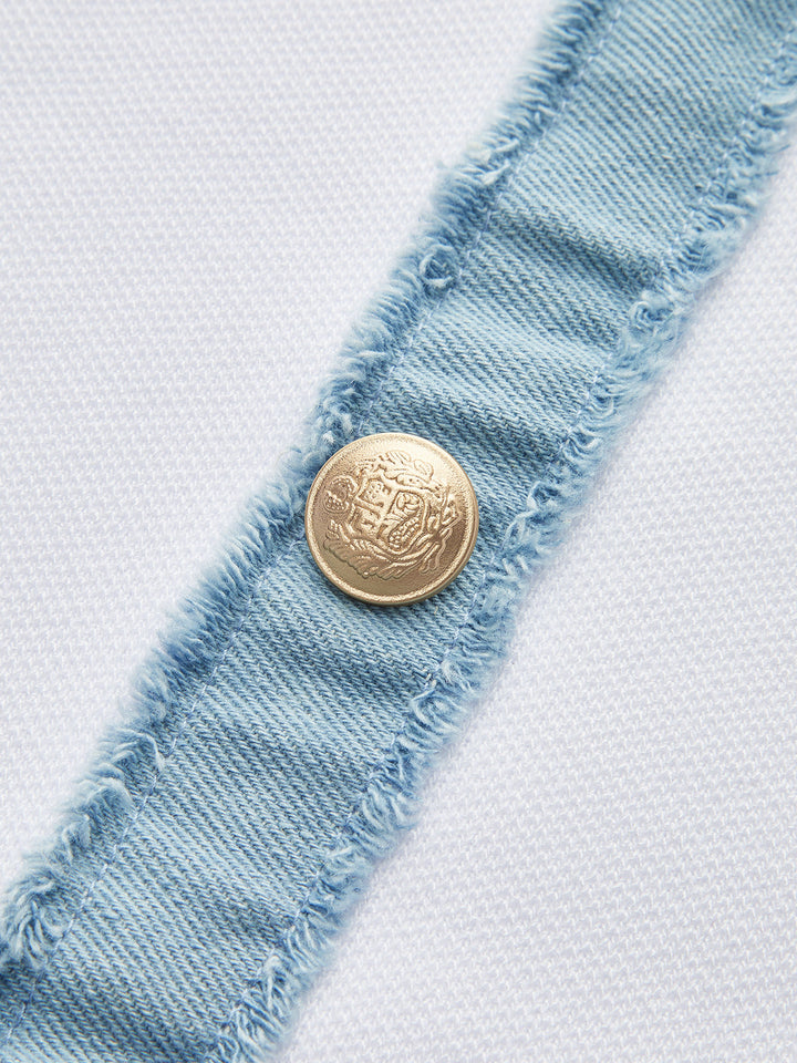 Robe Midi Boutonnée à Volants avec Garniture en Denim