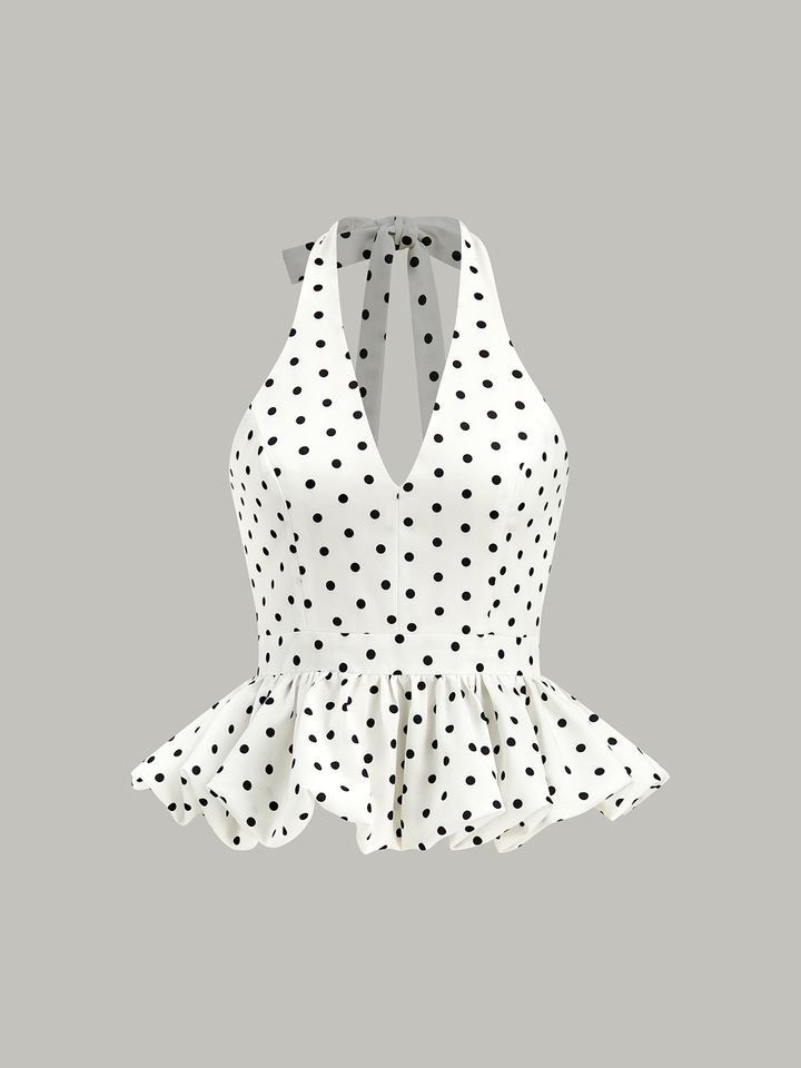 Haut Péplum à Pois et Col Bardot
