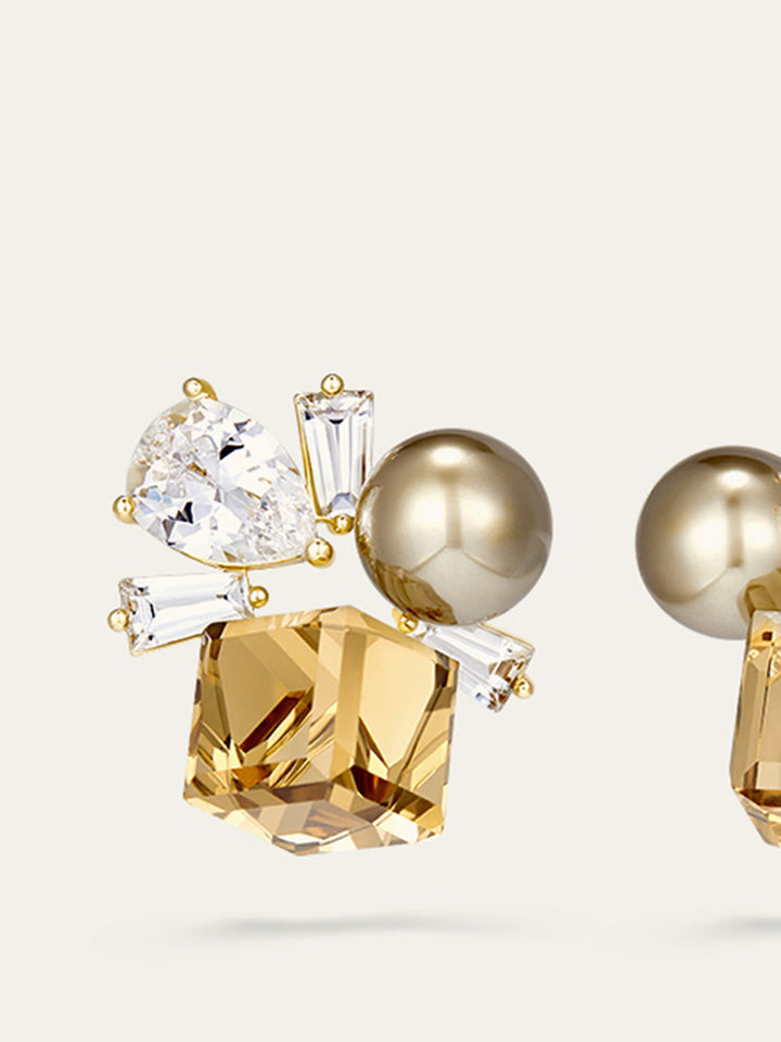 Boucles d'oreilles grappes de cristal et de perles