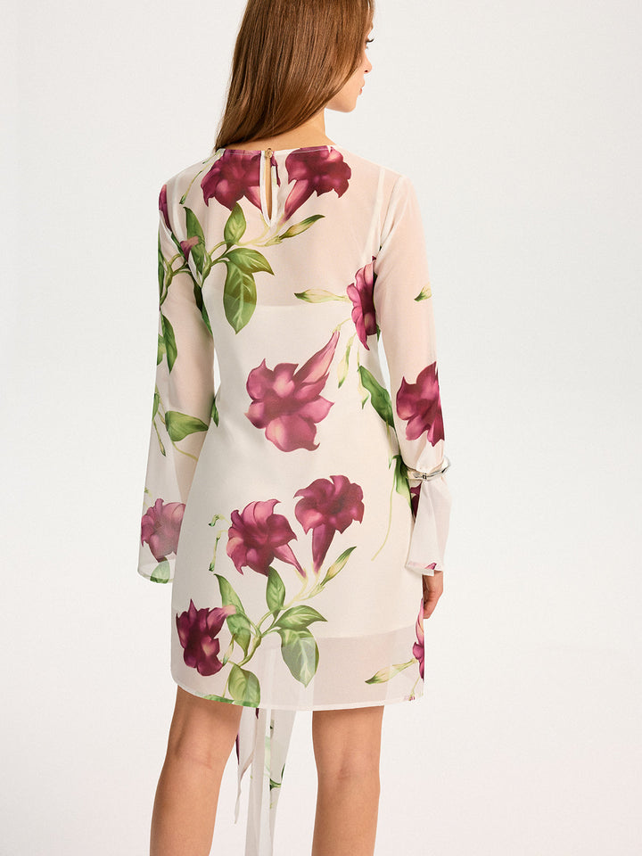 Robe Mini en Mousseline à Imprimé Floral Semi-Transparent