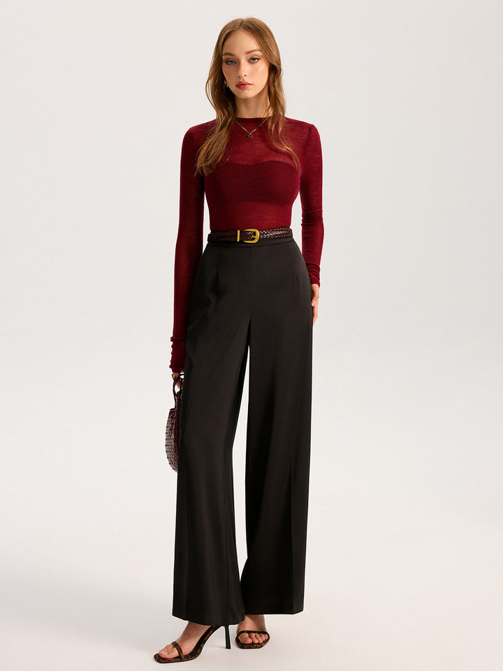 Haut en tricot à manches longues en laine semi-transparente