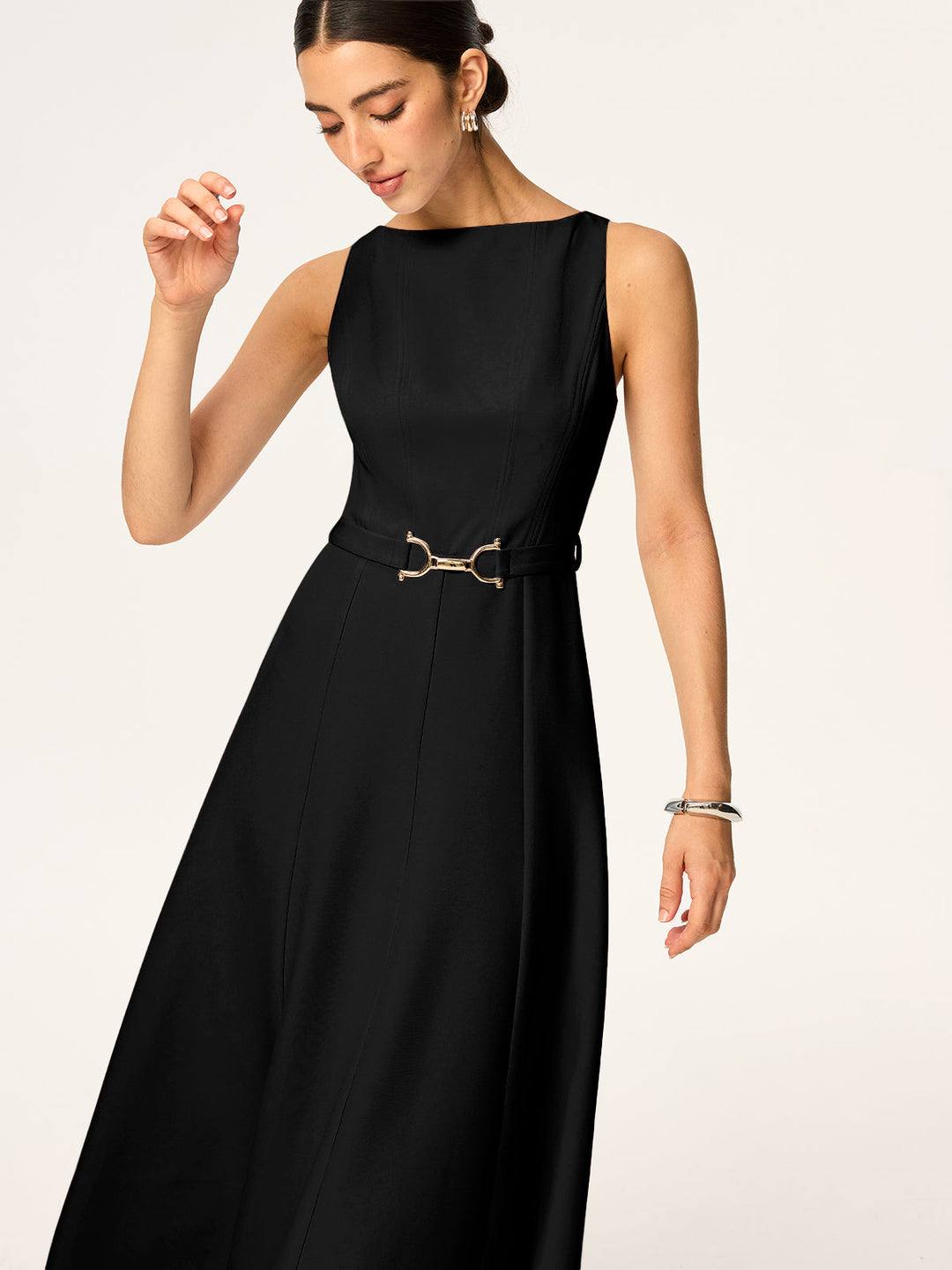 Robe Mi-longue Sans Manches à Ceinture