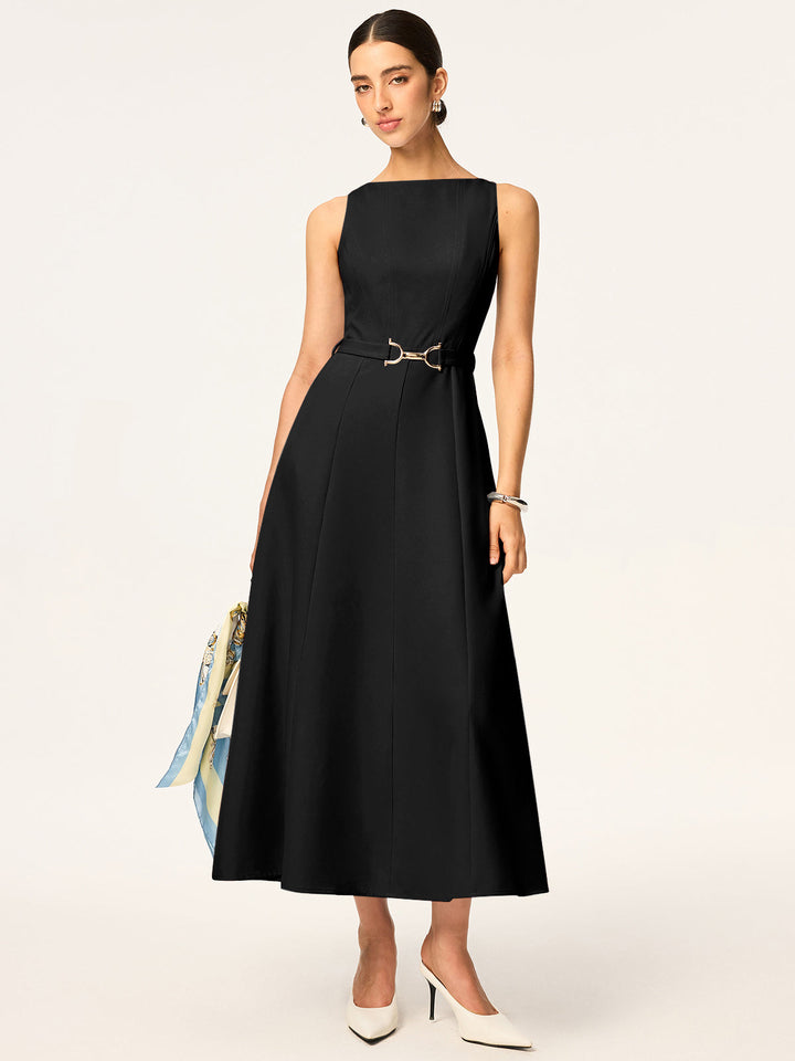 Robe Mi-longue Sans Manches à Ceinture