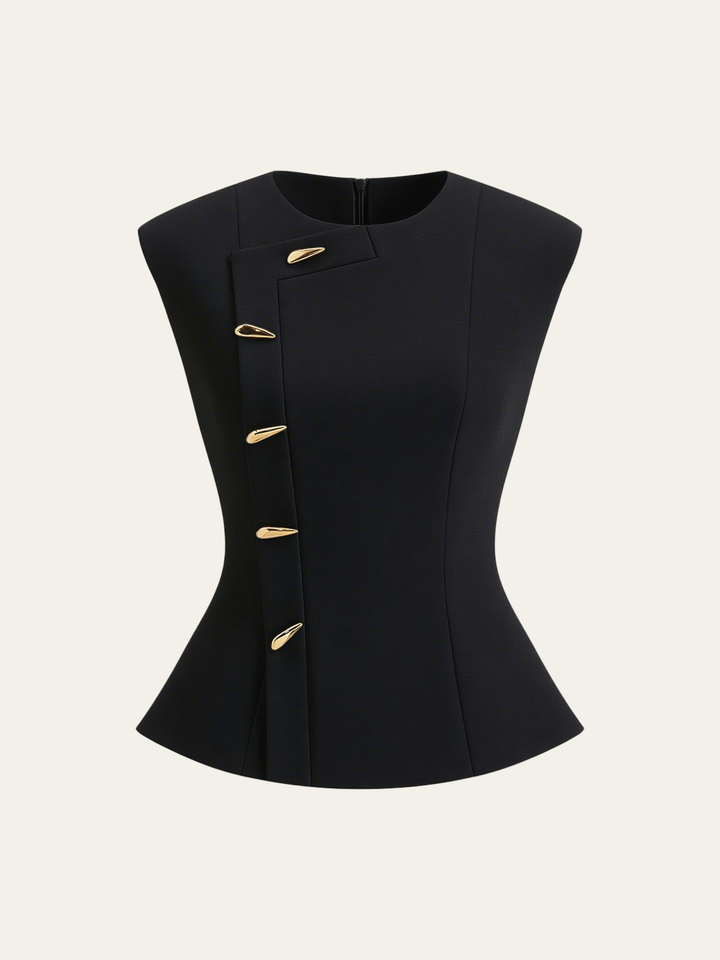 Haut Peplum sans Manches avec Boutons Métalliques