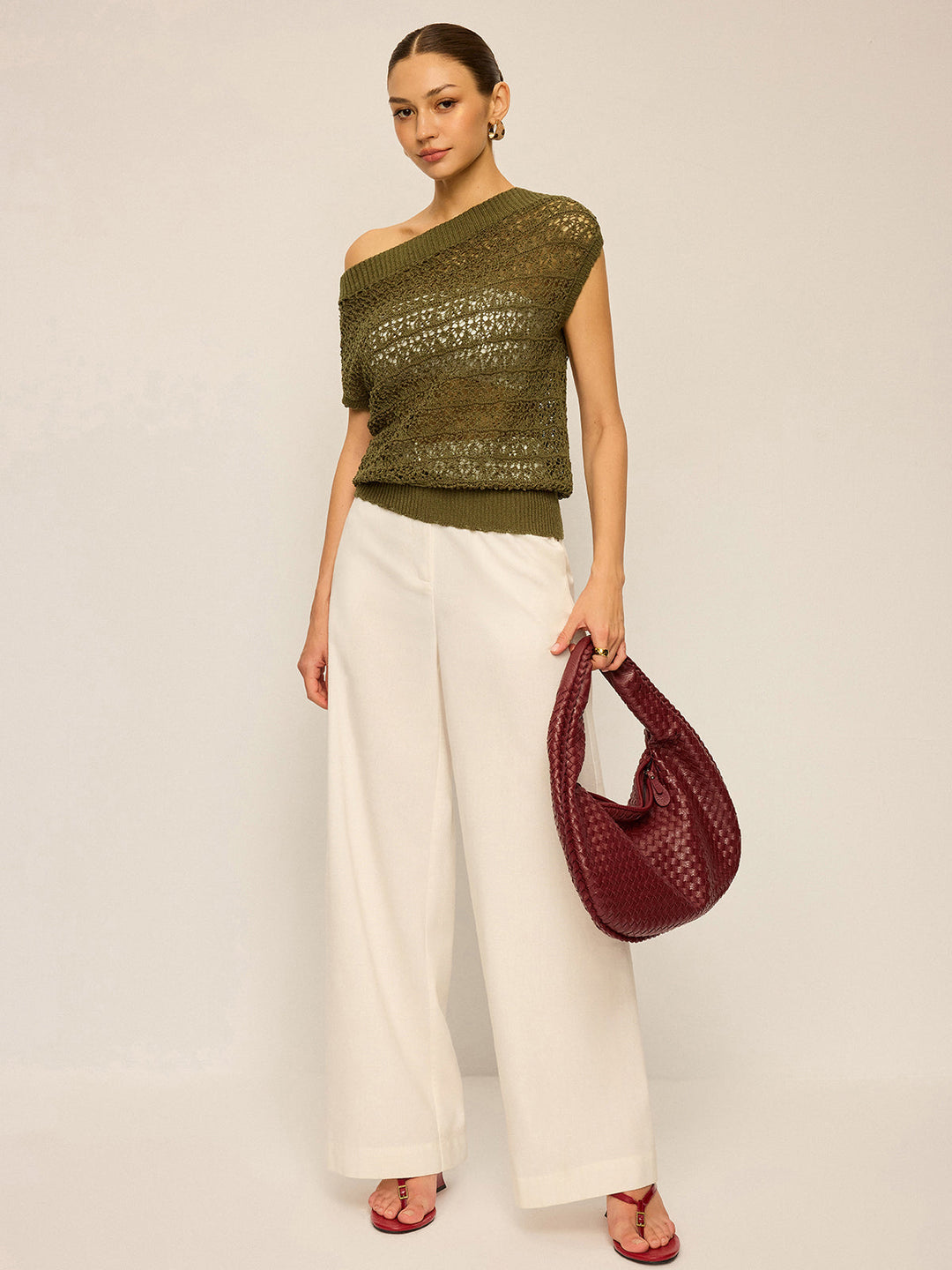Haut Court en Tricot Crochet Style Bardot