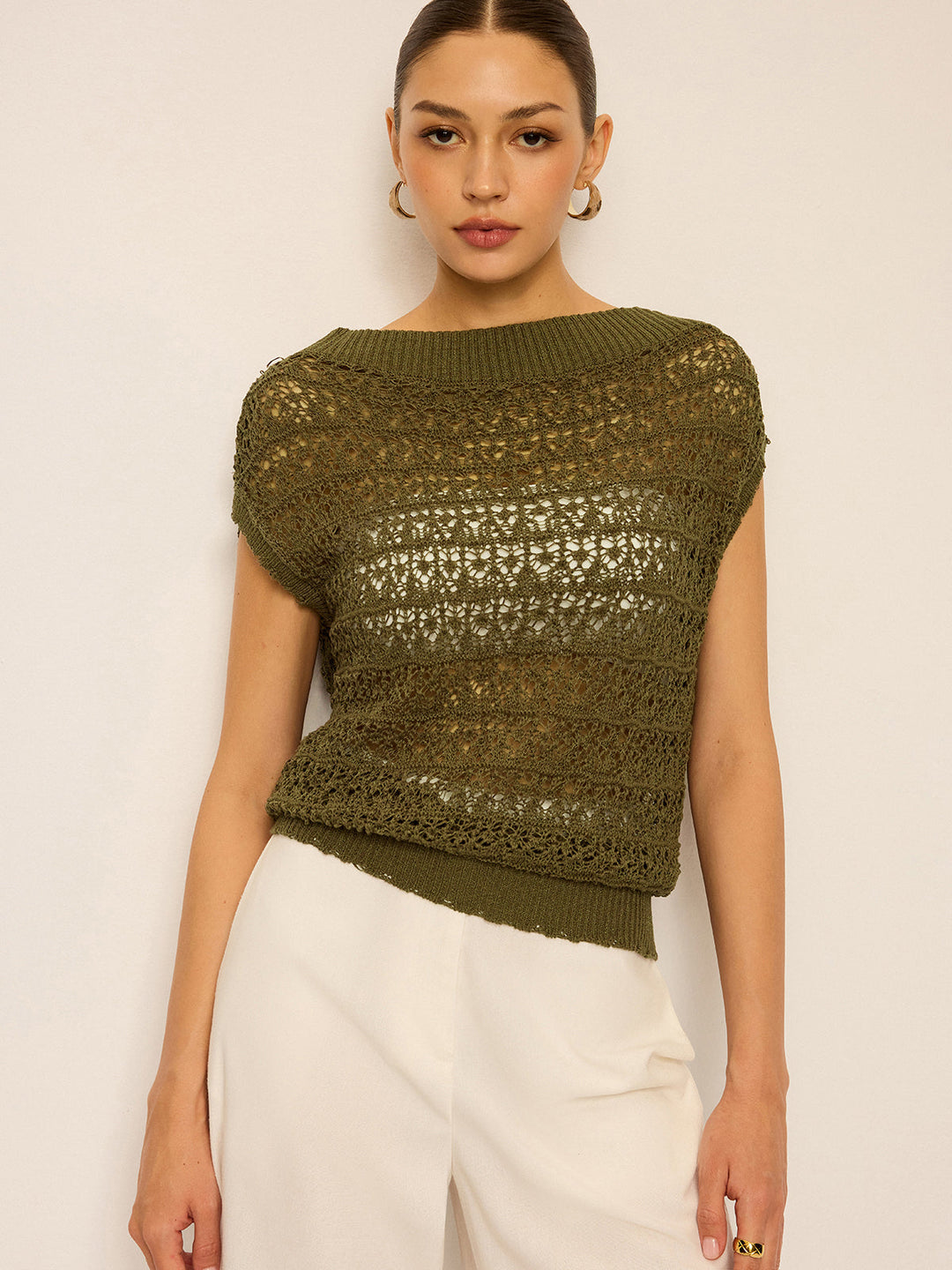 Haut Court en Tricot Crochet Style Bardot