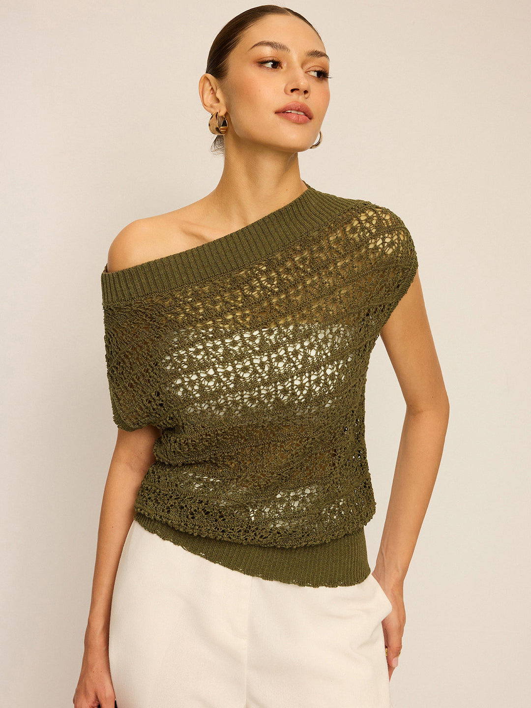 Haut Court en Tricot Crochet Style Bardot