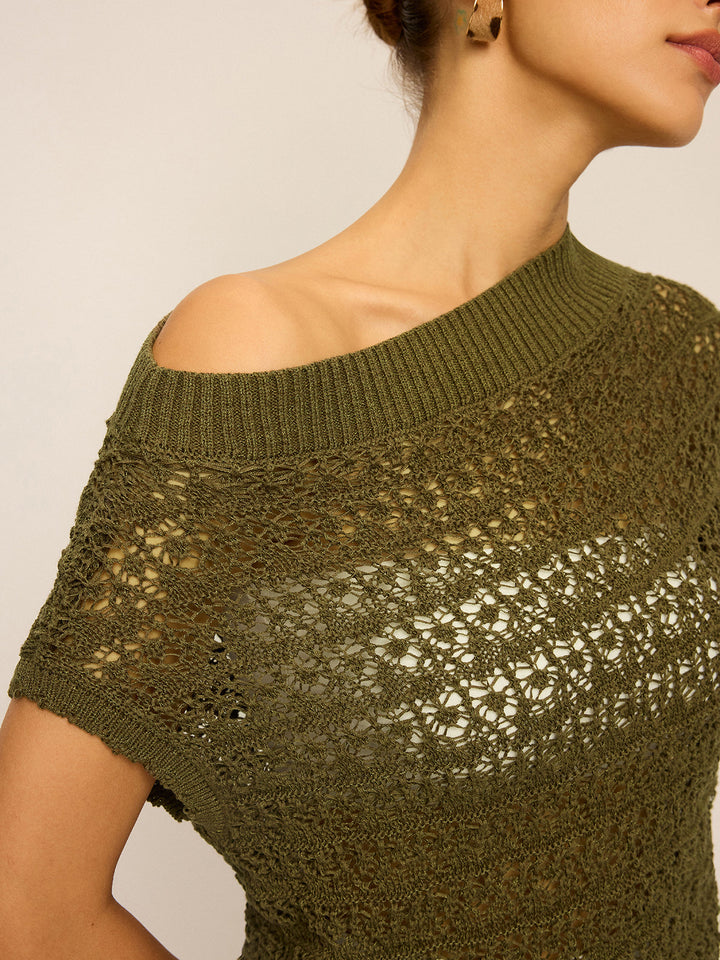 Haut Court en Tricot Crochet Style Bardot
